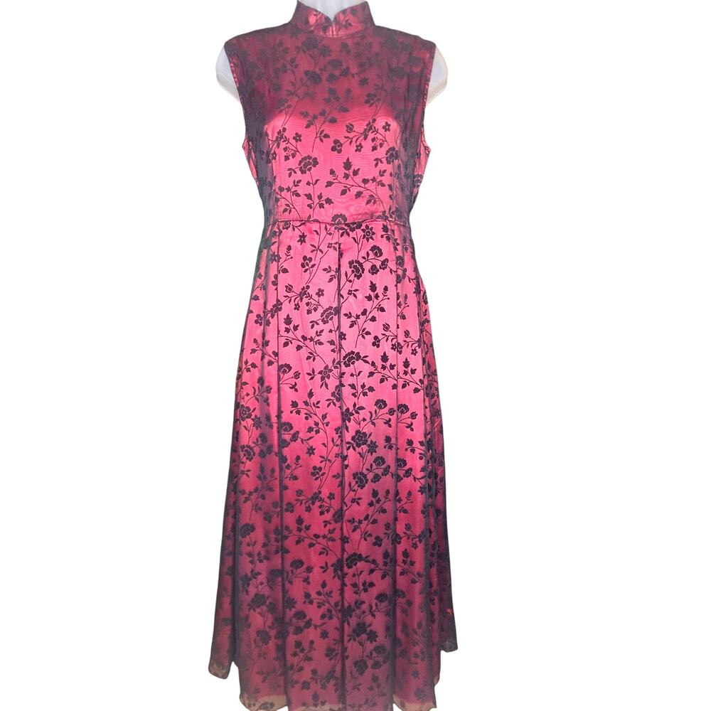 Deep Purple Burgundy Evening‎ Dress Sz S Floral Lace Overlay Lined Zip  Tie Back